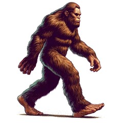 Bigfoot Walking on White Background Illustration