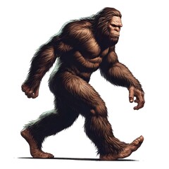 Bigfoot Walking on White Background Illustration