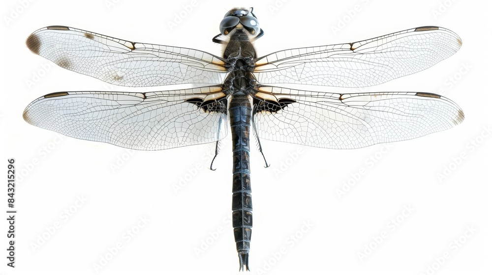 Poster intricate network of veins supporting the four wings of a dragonfly as it spreads them