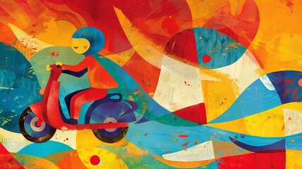 Abstract geometric scooter illustration for summer travel poster