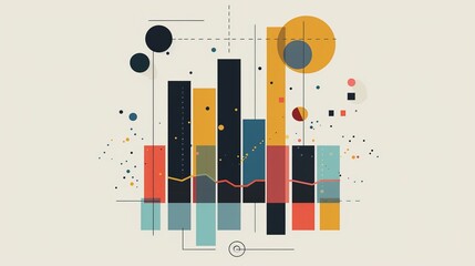 Abstract geometric shapes with orange, red, yellow, and blue colors