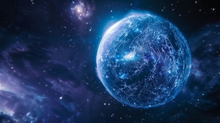 Obraz premium Abstract glowing sphere in dark background for digital or technology themed designs