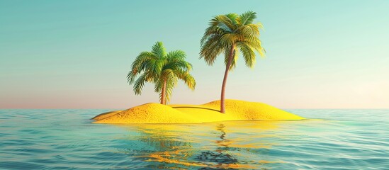 Obraz premium Desert Tropical Island with Idyllic Lagoon a Classic Honeymoon Travel Destination.