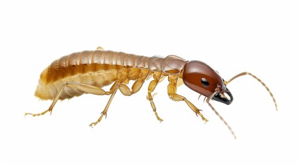 Subterranean termite soldier walking on a white background in close-up view