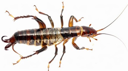 Isolated giant camel cricket with long antennae, spiny legs, and cerci on a white background