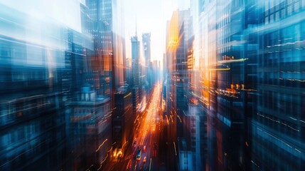 Naklejka premium Abstract blurred image of buildings in the city, banner background, created by ai