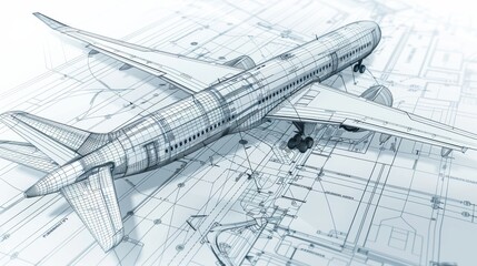 Airplane blueprint for aviation or technology themed designs