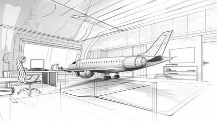 Airplane sketch for travel or technology related designs