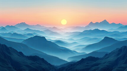 Fototapeta premium travel themed vector background adventurous shades of expedition green and exploration blue. vector illustration of an adventurous landscape with towering mountains and winding trails