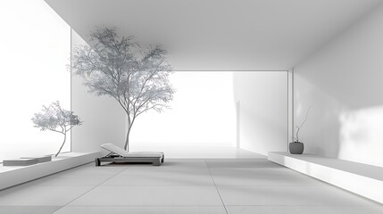 sleek interior with sofa set and decoration with the frames on the wall isolated  and lamp set ted on the white background with bedroom and table