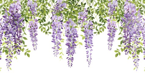 Purple Wisteria Garland on White Background: Beautiful Hanging Floral Decoration
