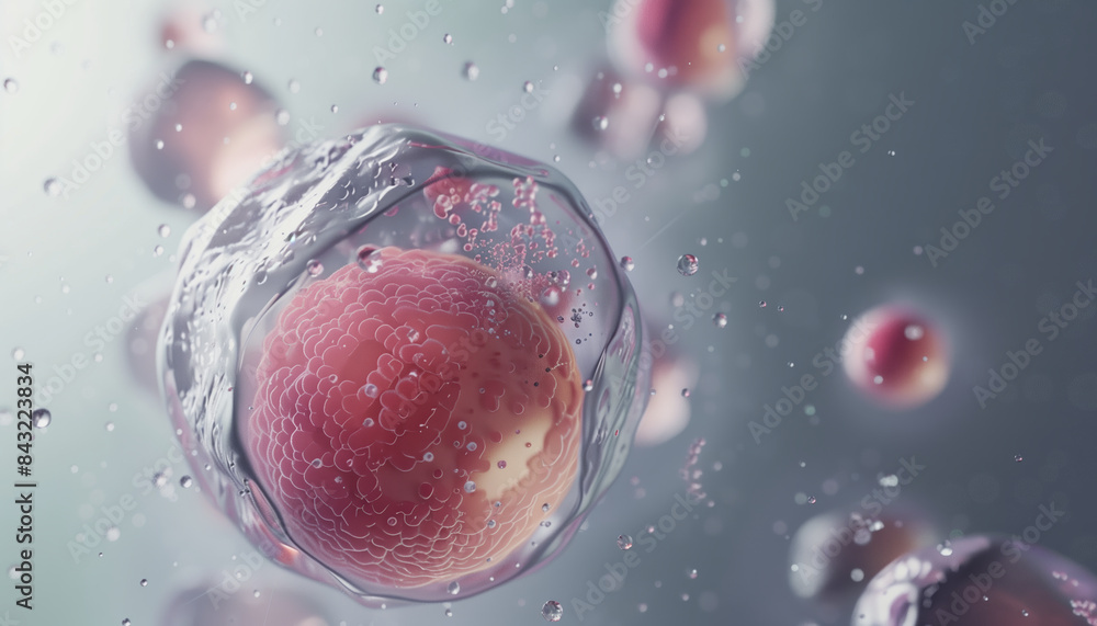 Poster 3d rendering of human cell or embryonic stem cell microscope background displayed in a visually capt