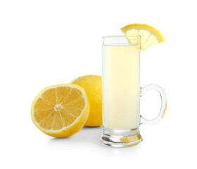 Shot of tasty Limoncello on white background