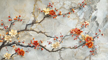 Marble Background Wall Art Panels with Elegant Flower Designs