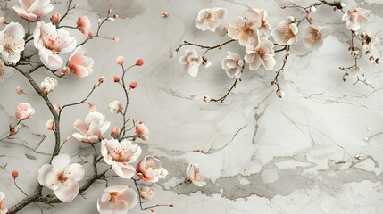 Marble Background Wall Art Panels with Elegant Flower Designs