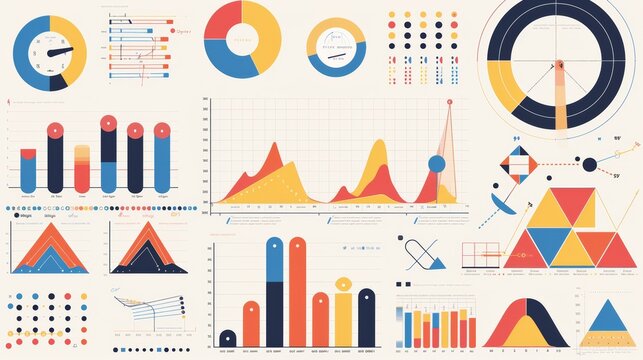 Colorful data charts and graphs for business report, presentation, or infographic