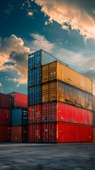 Big Stacks of Cargo Crates Ready for Shipping