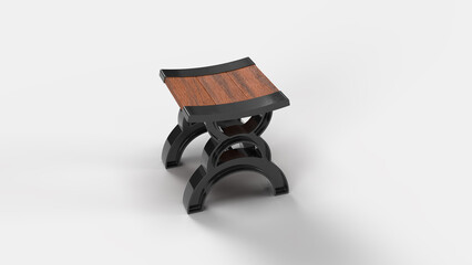 Reddish wood stool with small black plastic base