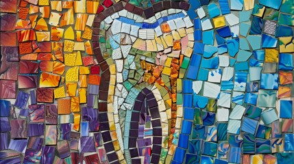 Colorful mosaic tooth sculpture for dental or art themed designs