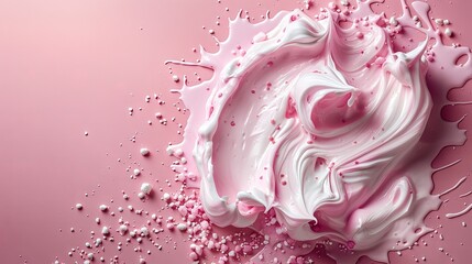 Abstract pink and white cream splash on a pastel pink background, showcasing modern design and vibrant color for creative projects.