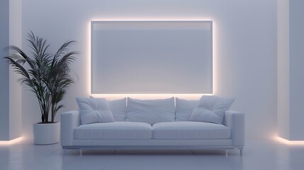 sleek interior with sofa set and decoration with the frames on the wall isolated  and lamp set ted on the white background with bedroom and table