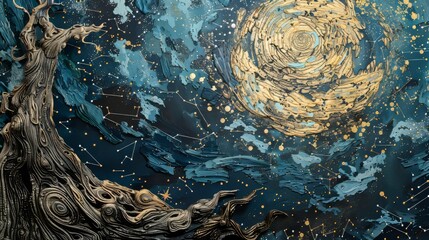 Cosmic night sky with constellations for astrology or space themed designs
