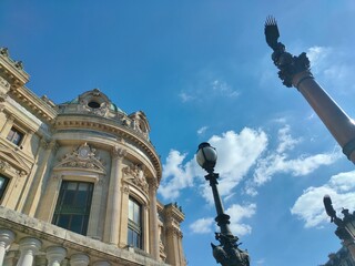 Opera Garnier in Paris. Close up view of the facade of the OpÃ©ra Garnier with its magnificent sculptures in Paris