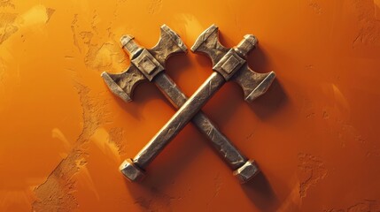 Crossed Axes On An Orange Background For Halloween Or Game Design