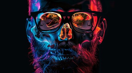 Cyberpunk skull with beard and glasses for dark and futuristic designs