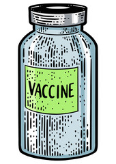 Vaccine bottle color sketch engraving PNG illustration. T-shirt apparel print design. Scratch board imitation. Black and white hand drawn image.