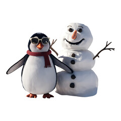 Fototapeta premium Penguin and snowman together