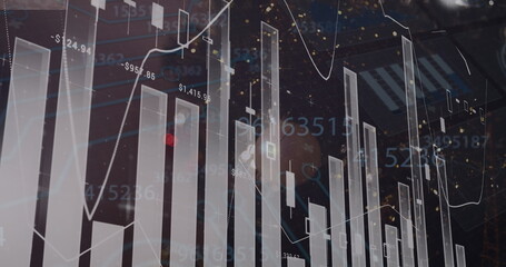 Obraz premium Image of data processing over cityscape