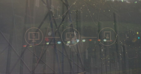 Image of data processing over cityscape