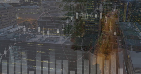 Image of data processing over cityscape