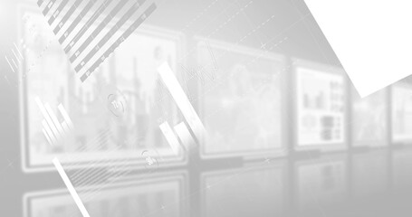 Image of financial data processing on white background