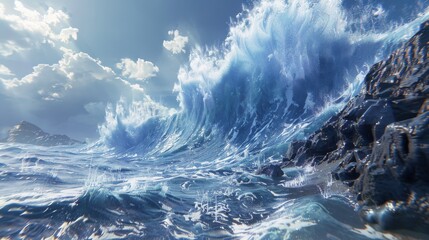 Dramatic ocean wave crashing against the shore for a powerful nature themed design