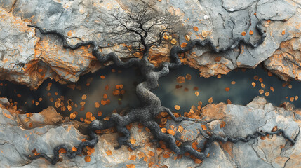 Fototapeta premium A tree with roots that are intertwined with a river