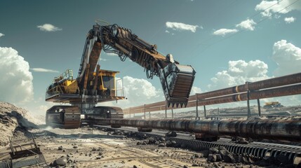 Excavator in a quarry for construction or industrial themed designs