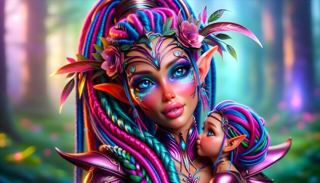 Ilustraci&oacute;n 3D cuento de hadas, hada/elfi, hada, elfi, elfa, elfo, d&iacute;a de la madre, mujer guerrera, de pel&iacute;cula, para ni&ntilde;os, infantil