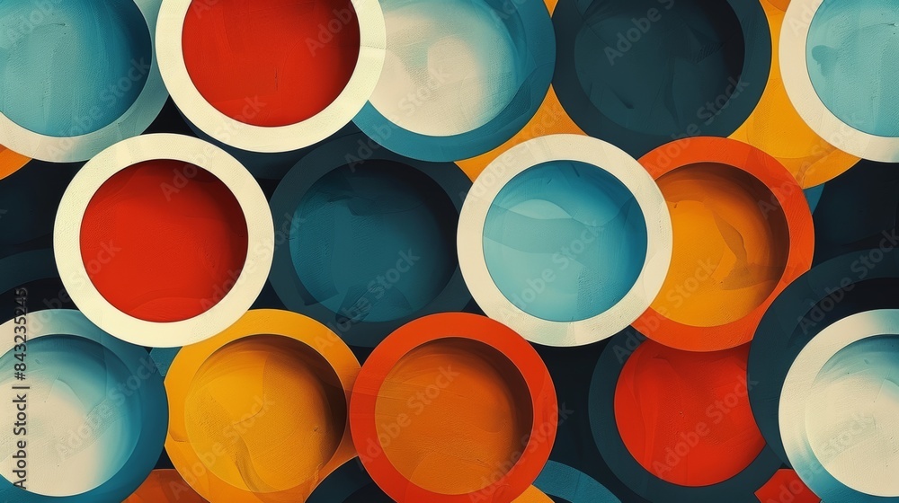 Poster portray the minimalist allure of colors circles arranged in a geometric pattern.