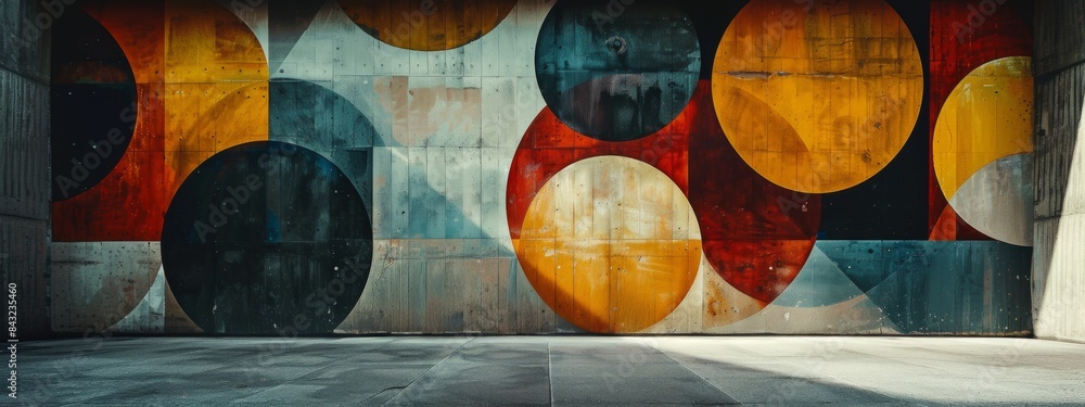 Poster portray the minimalist allure of colors circles arranged in a geometric pattern.