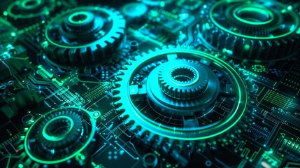 Futuristic Circuit Board With Glowing Green Lines For Technology Or Sci-fi Designs