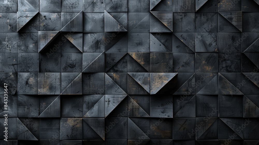 Poster geometric pattern of triangles and squares in the dark.