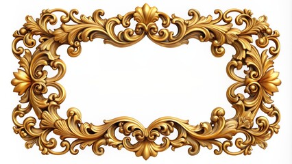 Ornate golden frame with curved ornamental shapes and intricate details, reminiscent of antique treasures from a bygone era, exuding luxury and sophistication.