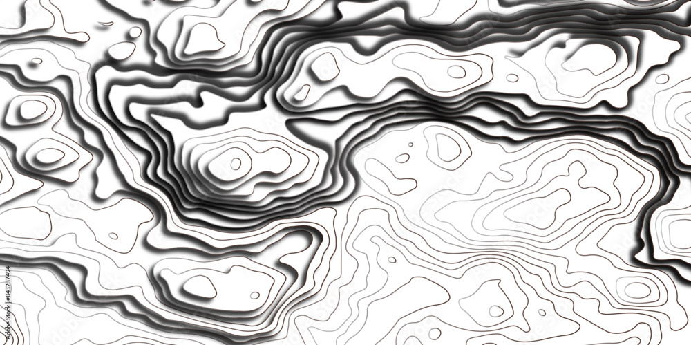 Poster seamless pattern with white wave paper topographic contours map background, curved reliefs abstract 