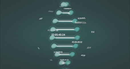 Image of changing numbers around rotating globe against abstract background