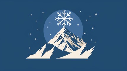 Obraz premium Geometric Winter Mountain Scene With Snowflakes For Christmas And New Year Designs