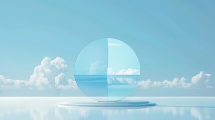 Glass circle with sky and clouds for business or presentation