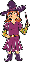 Hand-drawn witch halloween character