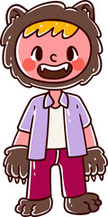 Kids character wearing werewolf costumes